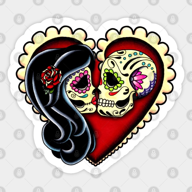 Ashes - Dia de los Muertos Couple - Day of the Dead Sugar Skull Lovers Sticker by prettyinink